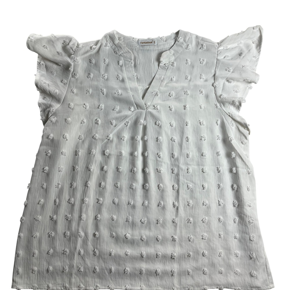 Fantaslook Swiss Dot Blouse XXL White Lightweight Relaxed Boho Top